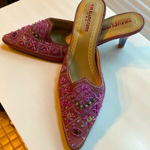 New jeweled fabric mule shoe
